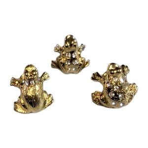 Lot of 3 Vintage Gold-Tone Rhinestone Frog Pins/Brooches - Whimsical Animal...